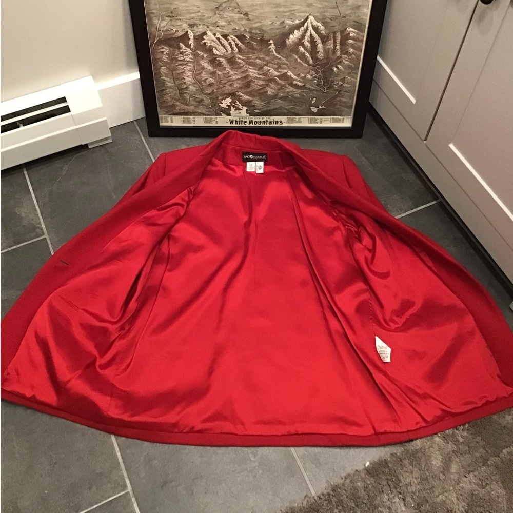 Sag Harbor Womens Wool Blazer Size 14P Single Breasted Shoulder Pads Red Jacket - Picture 7 of 15